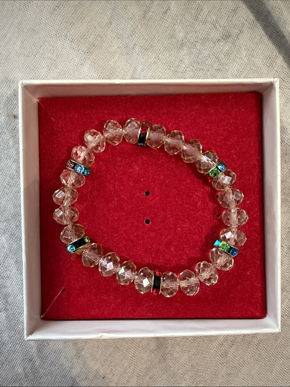 Clear Crystal Beaded Stretch Bracelet with Multi-Color Accents